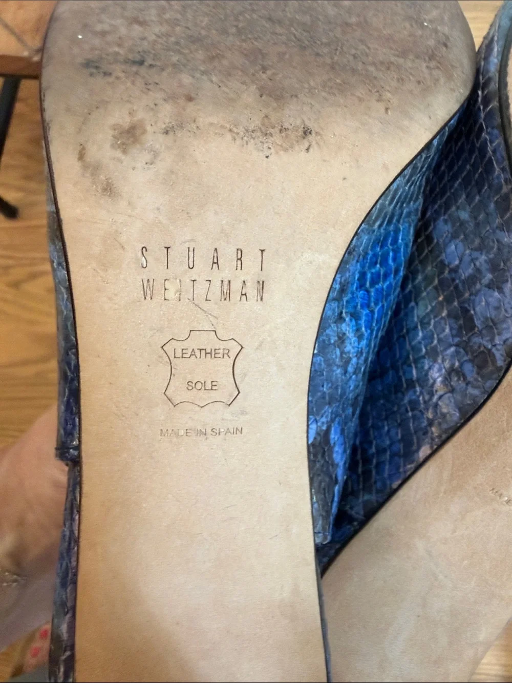 Stuart Weitzman Stunning Blue Snakeskin Slingback Peep-Toe Heels, 8